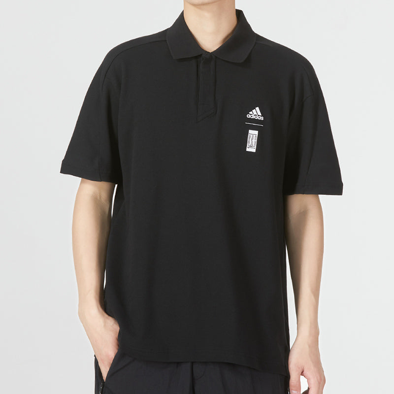 adidas Wj Solid Color Logo Micro Mark Athleisure Casual Sports Short Sleeve Polo Shirt Black HE5164