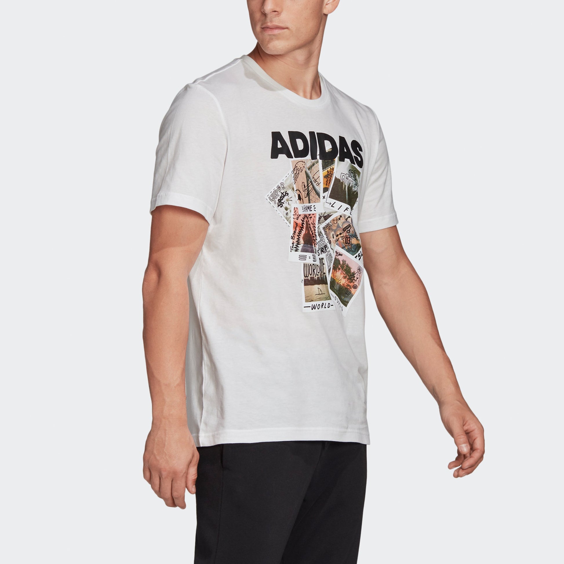 adidas Doodle Photos Photo Printing Sports Round Neck Short Sleeve White FN1715