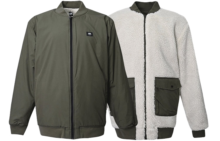 Men's Vans Reversible Lamb's Wool Long Sleeves logo Sports Jacket Military Green VN0A5KLN0CT