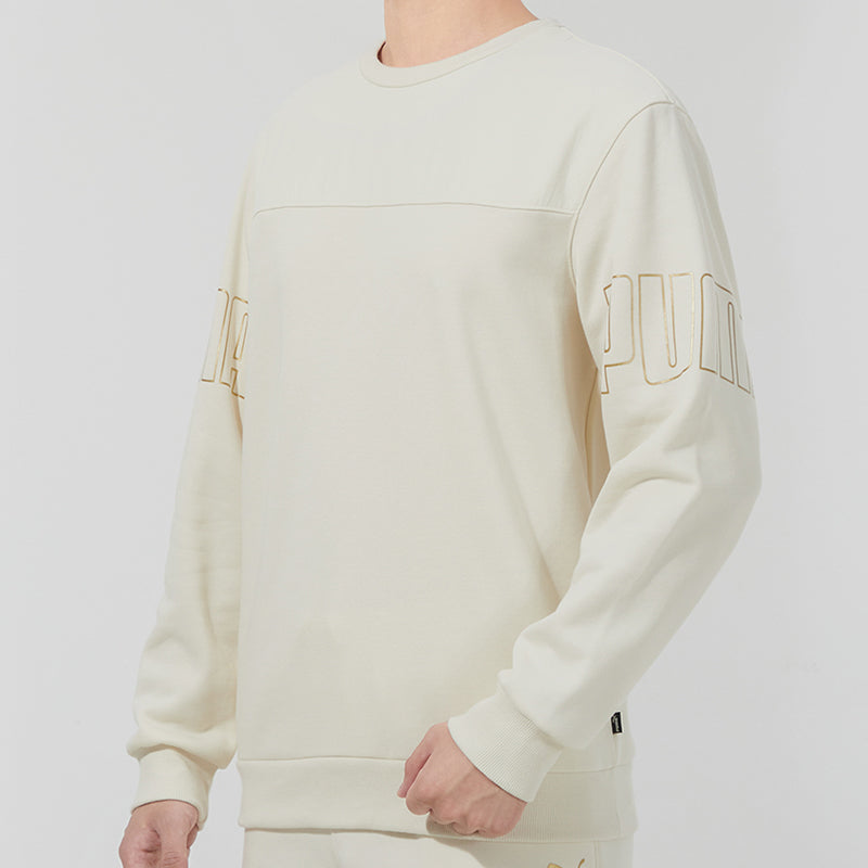 PUMA Winterized Crew Bronzing Logo Splicing Sports Round Neck Pullover White 848256-73