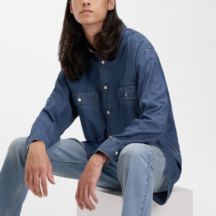Men's Levis lapel Casual Denim Long Sleeves Shirt Denim 34583-0000
