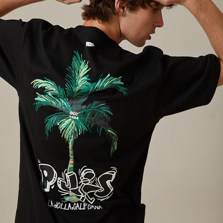 PJs Vigor Surf Graffiti Large Pattern Printing Short Sleeve Unisex Black 20SSTS10233-P