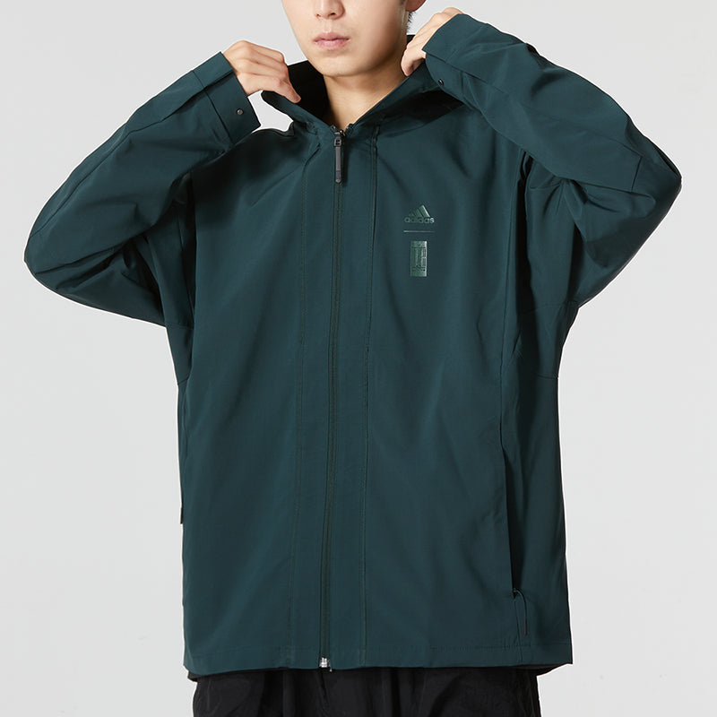 Men's adidas Wj Mh Wv Wb Solid Color Athleisure Casual Sports Hooded Jacket Military Green HM2949