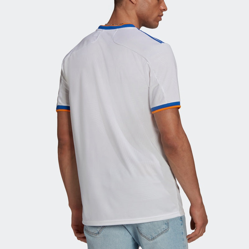adidas real Madrid 21-22 Season SW Fan Edition Home Alphabet Logo Stripe Sports Short Sleeve Soccer/Football Jersey White GQ1359
