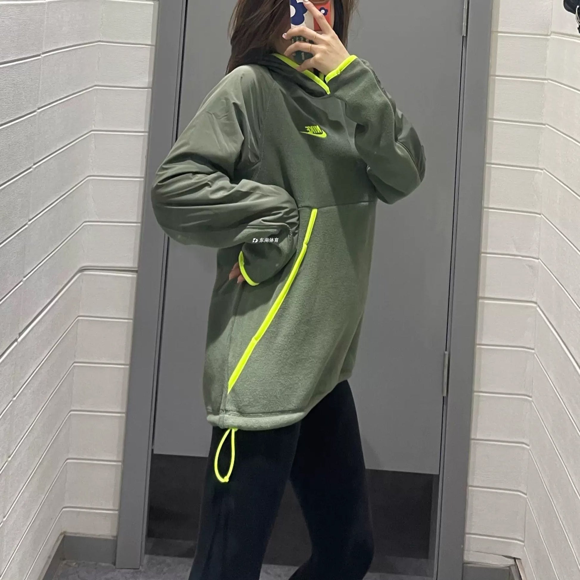 Men's Nike Logo Printing Hooded Windproof Long Sleeves Green DM1222-380