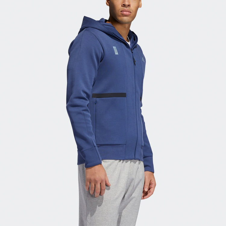 adidas logo Colorblock Casual hooded track Jacket Blue FU6255