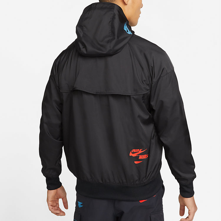 Nike Sportswear Sport Logo Printing Woven Breathable Hooded Jacket 'Black Blue' DM6868-010