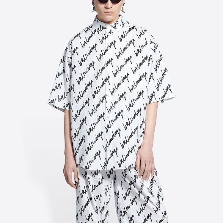 Balenciaga Allover Scribble Short Sleeve Shirt 'White Black' 681702TLLJ49040