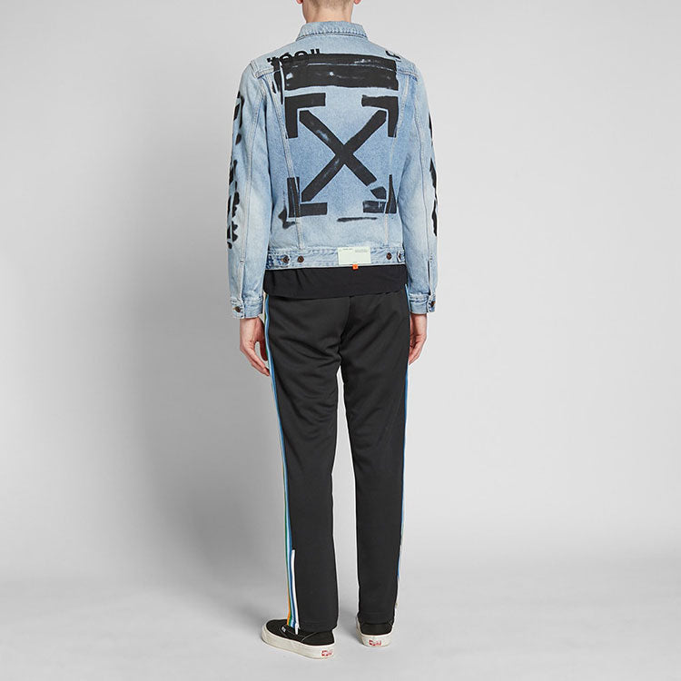 Off-White Alphabet Logo Pattern Printing Cotton Washed Denim Jacket Blue OMYE005R193860157310