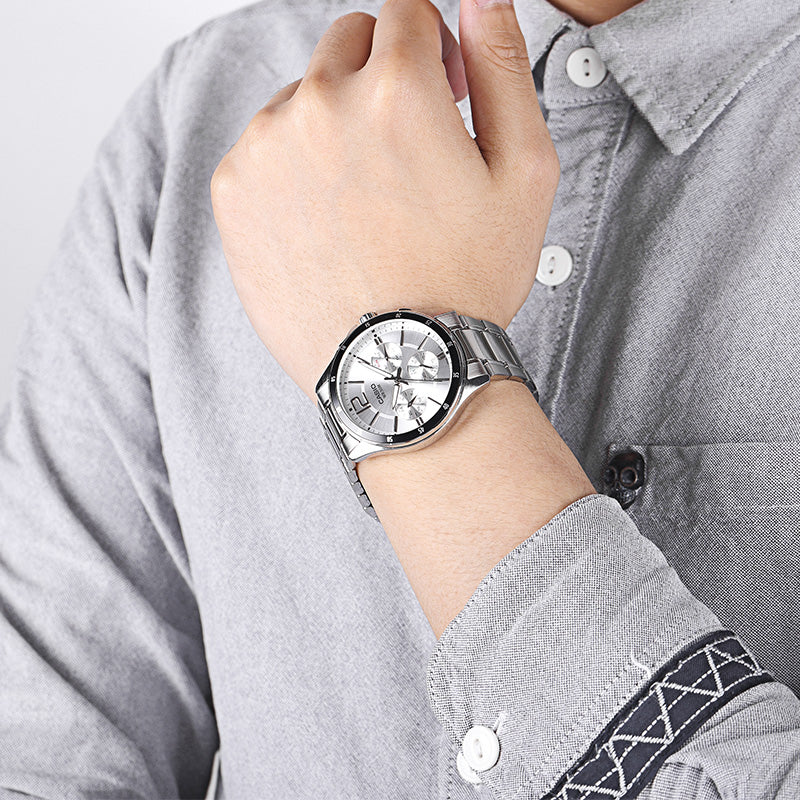 CASIO Stainless Steel Waterproof For Men White Dial Mens White Analog MTP-1374D-7AV