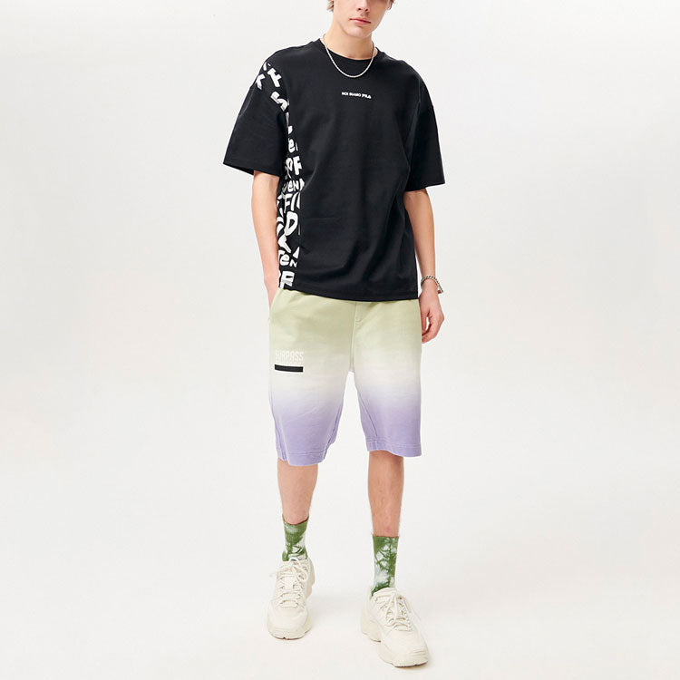 Men's FILA FUSION Printing Splicing Sports Loose Short Sleeve Black T-Shirt T11M121115F-BK
