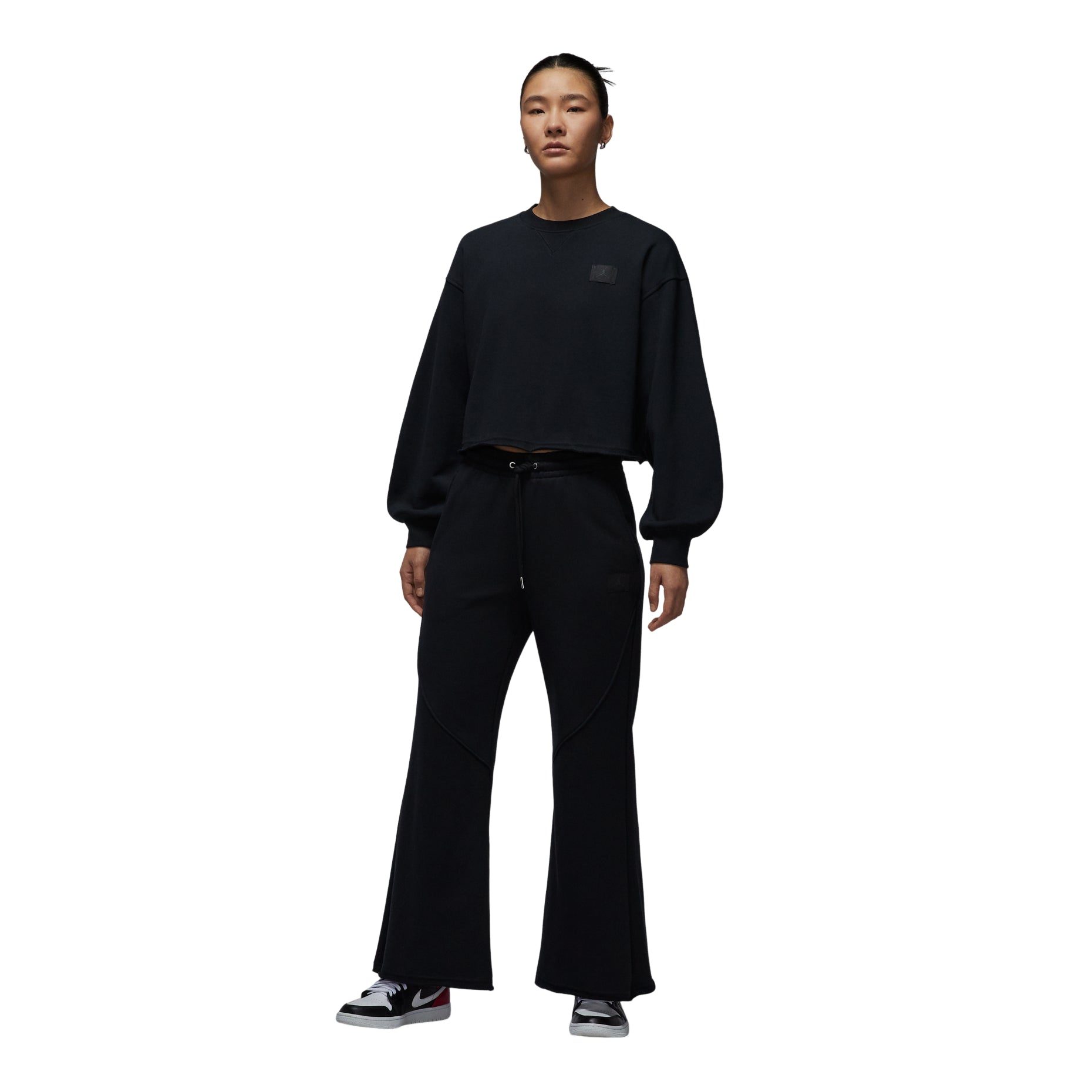 (WMNS) Air Jordan Flight Fleece Mid-Length Crew Neck Sweatshirt 'Black' IF1007-010