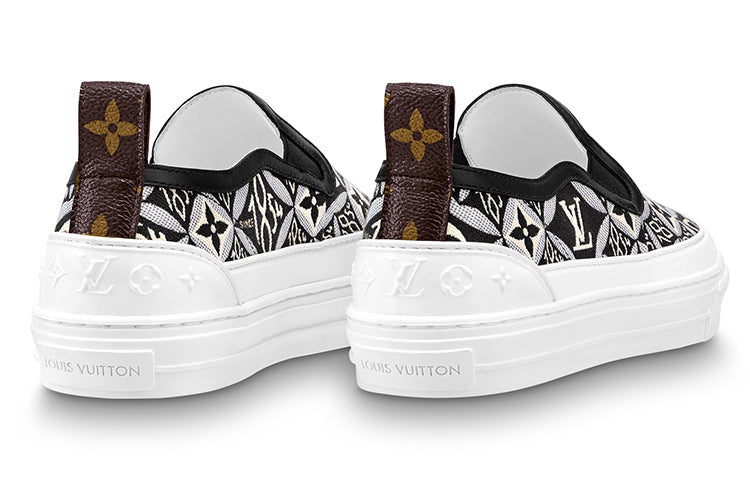 (WMNS) LOUIS VUITTON Playtime Slip-On Shoes 'Black White Monogram' 1A8UP1