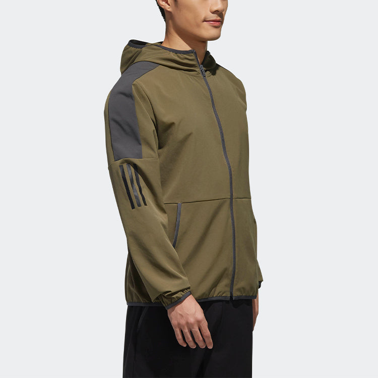 adidas Casual Sports Contrasting Colors hooded Woven Jacket Khaki Brown DV1043