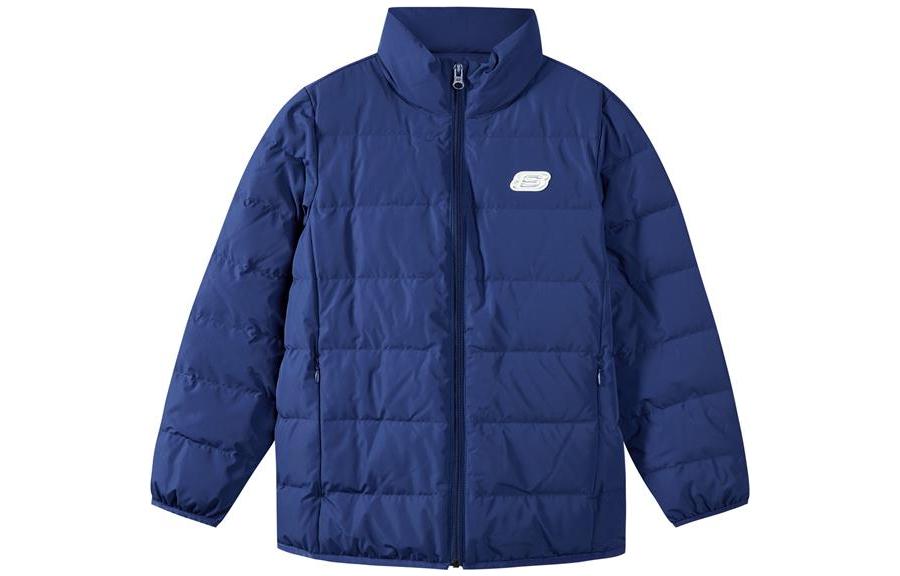 (GS) Skechers Full Print Mountain 3-In-1 Hooded Down Jacket 'White Blue' P422B047