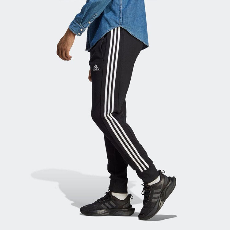 adidas Essentials French Terry Tapered Cuff 3-Stripes Pants 'Black' HA4337