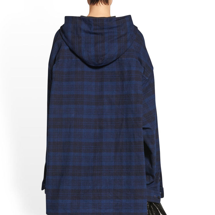Balenciaga Hooded Check Overshirt 'Blue Navy' 720109TNM354202