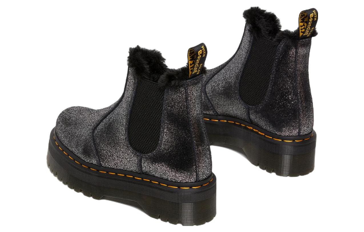 (WMNS) Dr. Martens 2976 Faux Fur-Lined Metallic Platform Chelsea Boots 'Black' 27956012