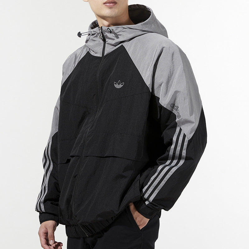 Men's adidas originals Contrasting Colors Raglan Sleeve Woven Hooded Jacket Black HC0328