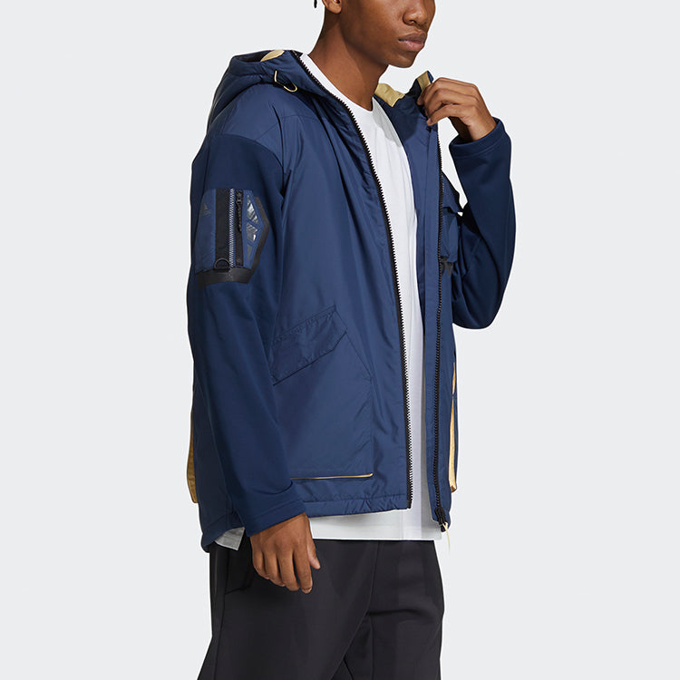 adidas Urban Pad Jkt Outdoor Sports Hooded Jacket Navy Blue GV3517