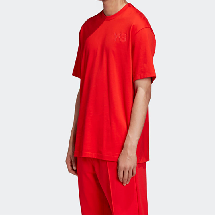 Men's Y-3 Solid Color Logo Short Sleeve Red T-Shirt FN3360