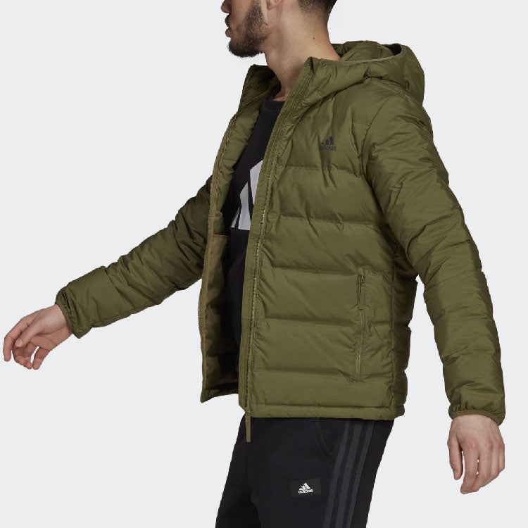 Men's adidas Logo Long Sleeves Hooded Stay Warm With Down Feather Green Jacket GU3954
