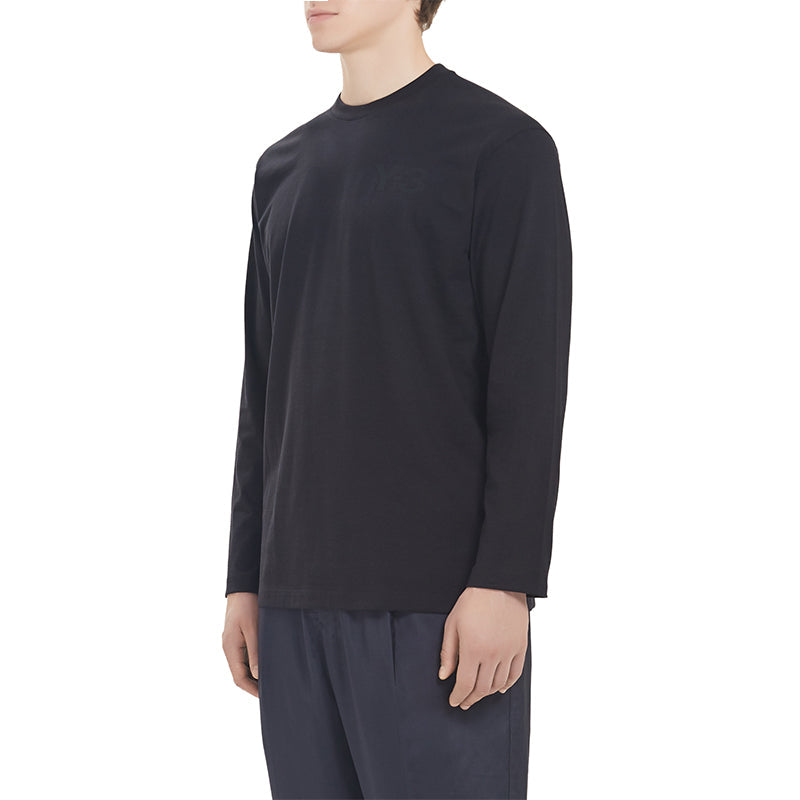 Men's Y-3 Round Neck Pullover Logo Long Sleeves Black T-Shirt FN3361-58W