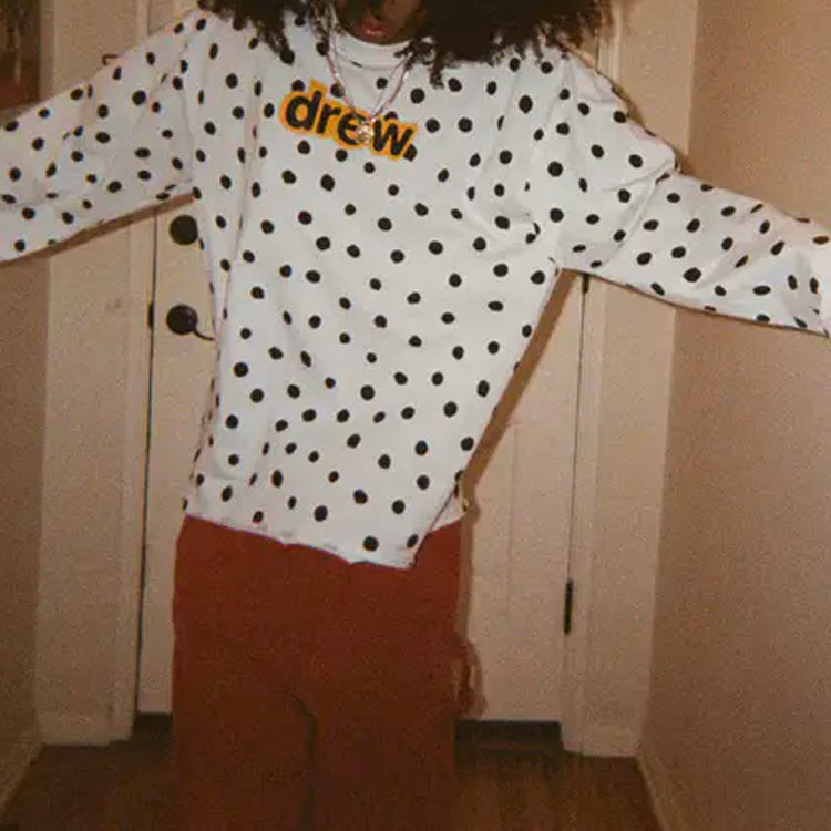 Drew House SS21 Secret ls Tee polka dots Alphabet Long Sleeves Unisex White DR-SS21-32