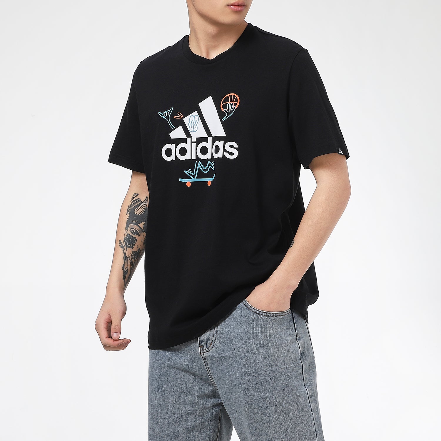 adidas Causual Sports Round Collar Printing Male Black GL3709