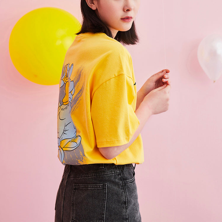 Li-Ning x Disney Crossover Sports Fashion Series Subject Cartoon Printing Loose Sports Short Sleeve Yellow AHSR586-3