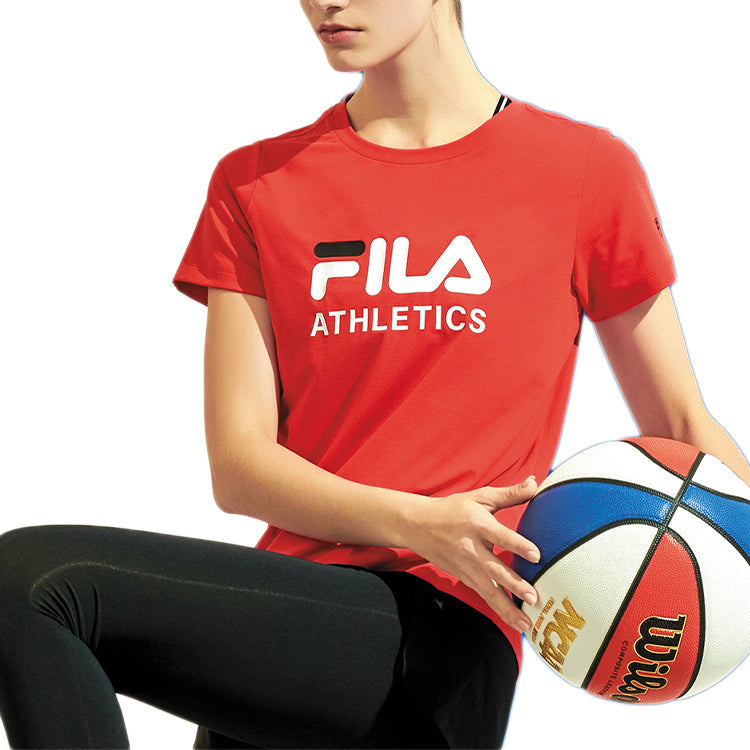 (WMNS) FILA Alphabet Logo Printing Round Neck Short Sleeve Red A11W011130F-RD
