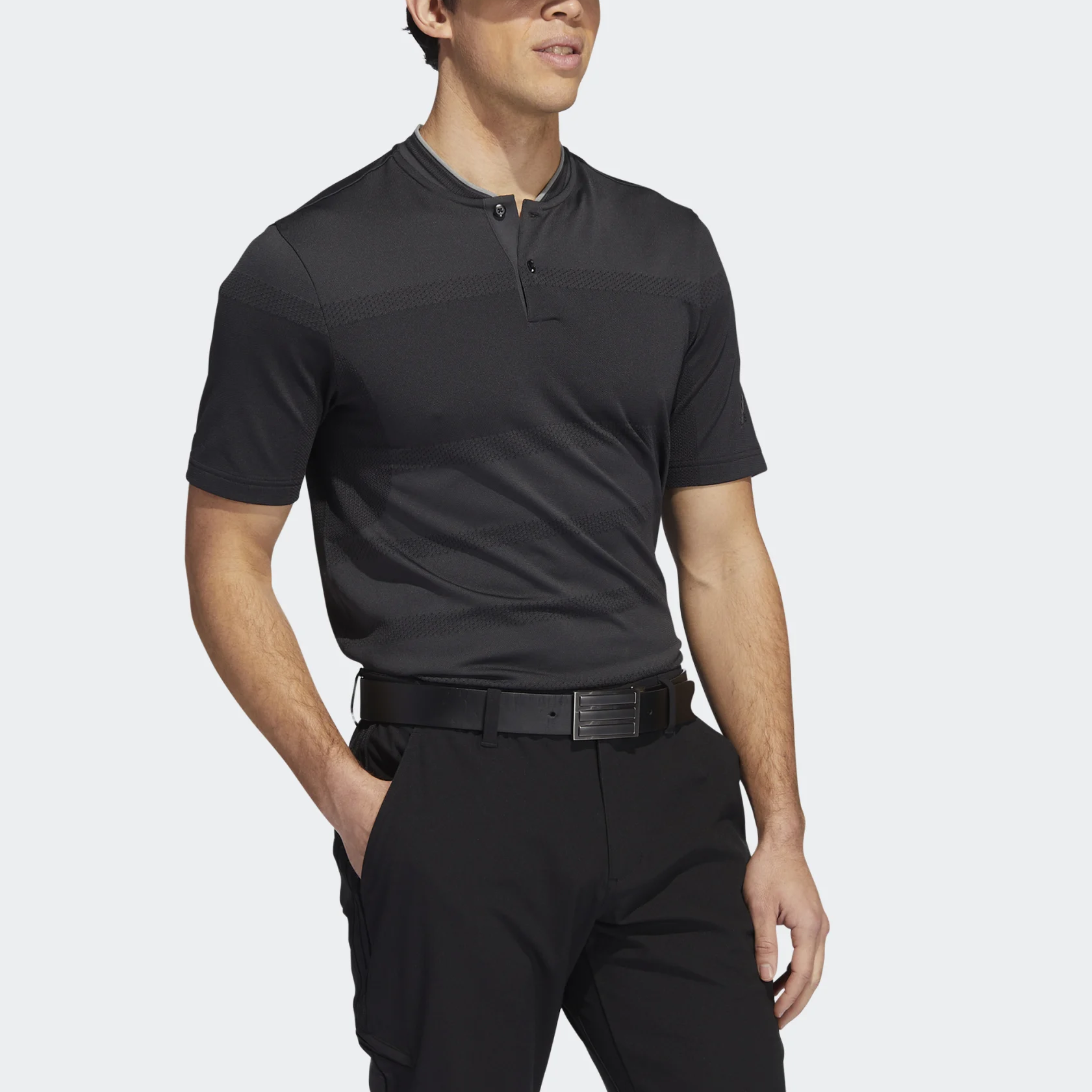 Men's adidas Solid Color Knit Casual Short Sleeve Carbon Black Polo Shirt H61758