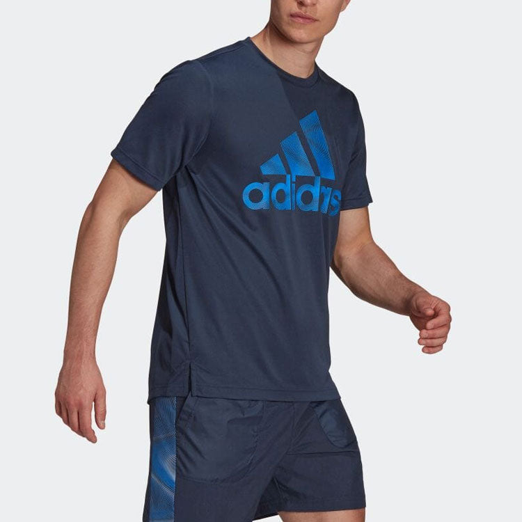 Men's adidas Alphabet Logo Printing Round Neck Pullover Short Sleeve Blue T-Shirt HD4333