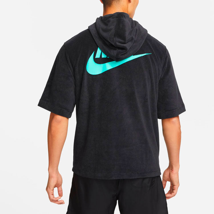 Nike Sportswear Solid Color Embroidered daisy Logo Printing hooded Sports Short Sleeve Black DM5063-010