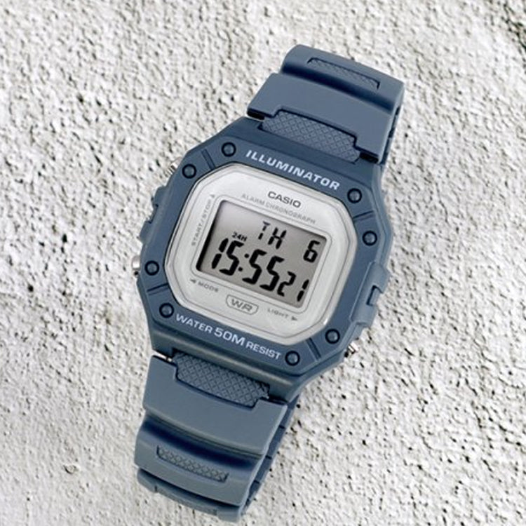 Men's CASIO Fashion Stylish Sports 50m Waterproof Haze Blue Watch Mens Digital W-218HC-2AV