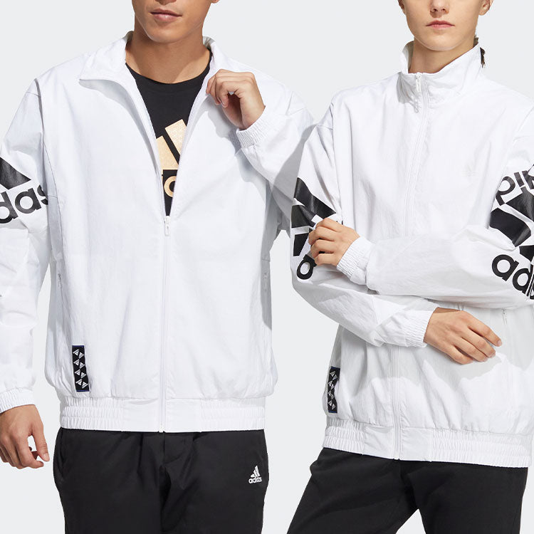 adidas Contrasting Colors Large Logo Zipper Cardigan Stand Collar Long Sleeves Jacket White HE7458