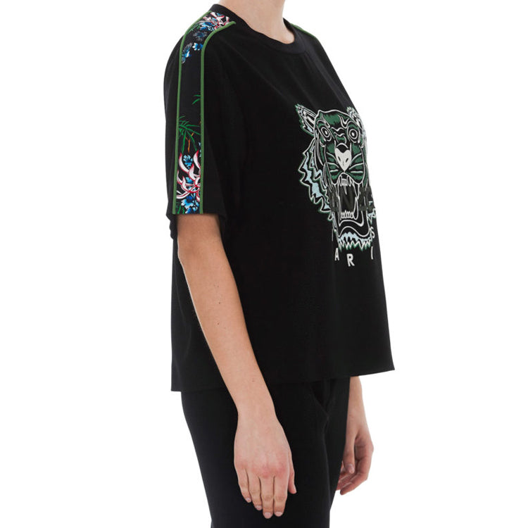 KENZO Flowers Tiger Head Embroidered Short Sleeve Black FA5-2TO176-5AC-59