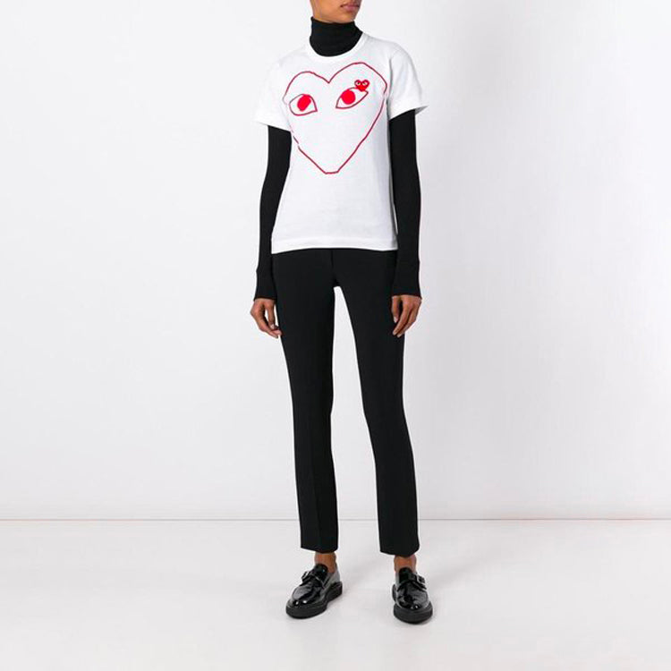 (WMNS) COMME des GARCONS PLAY Red Emblem Heart Sketch Tee 'White' AZ-T099-051-1
