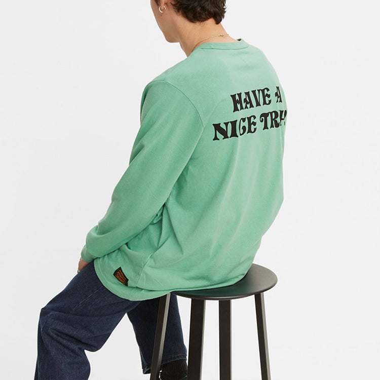 Men's Levis Logo Alphabet Printing Loose Round Neck Long Sleeves Green T-Shirt 29495-0022