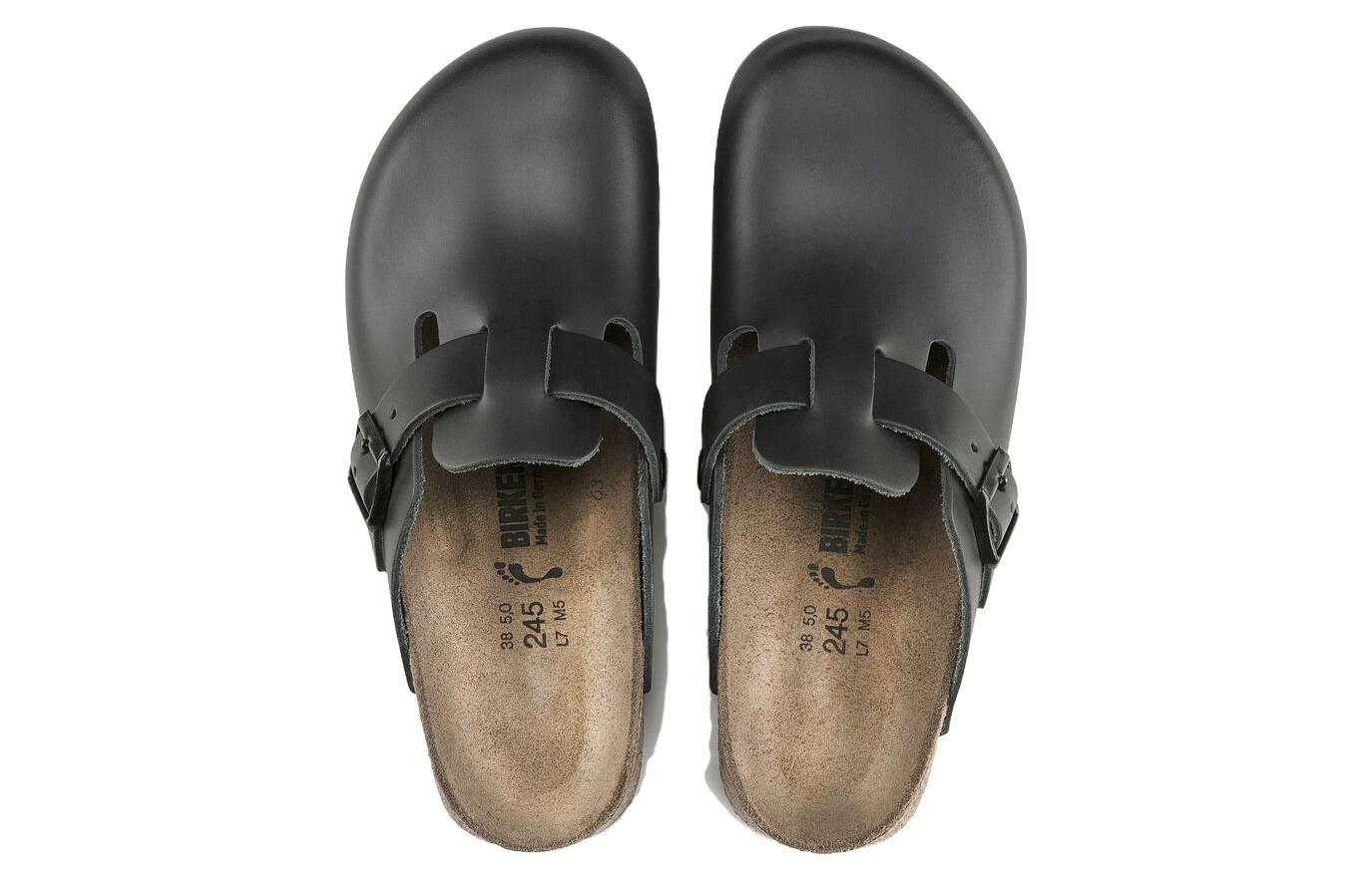 Birkenstock Boston Super Grip Natural Leather Narrow Fit 'Black' 0060196