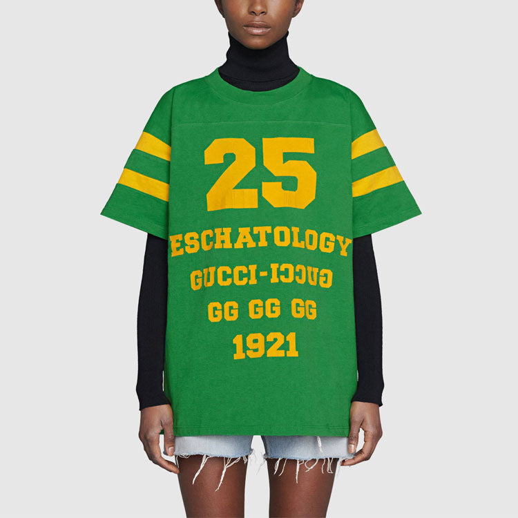 Gucci SS21 1921 Series Alphabet Printing Casual Short Sleeve Unisex Green 660744-XJDHG-3316