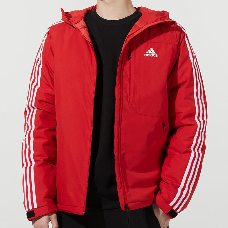 adidas 3st Down Jkt Logo Printing Pocket Stripe hooded down Jacket Red H23082
