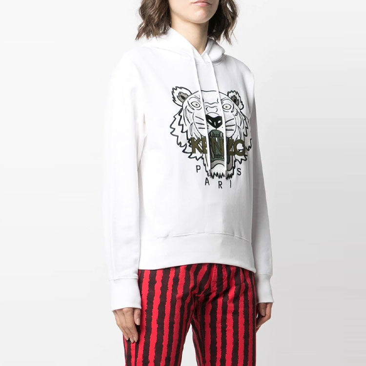 (WMNS) KENZO SS21 Embroidery Logo Hoodie White FB52SW8714XA-01