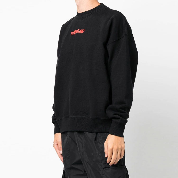 Men's Off-White FW21 Logo Arrow Pattern Printing Pullover Loose Fit Black OMBA054F21FLE0091084