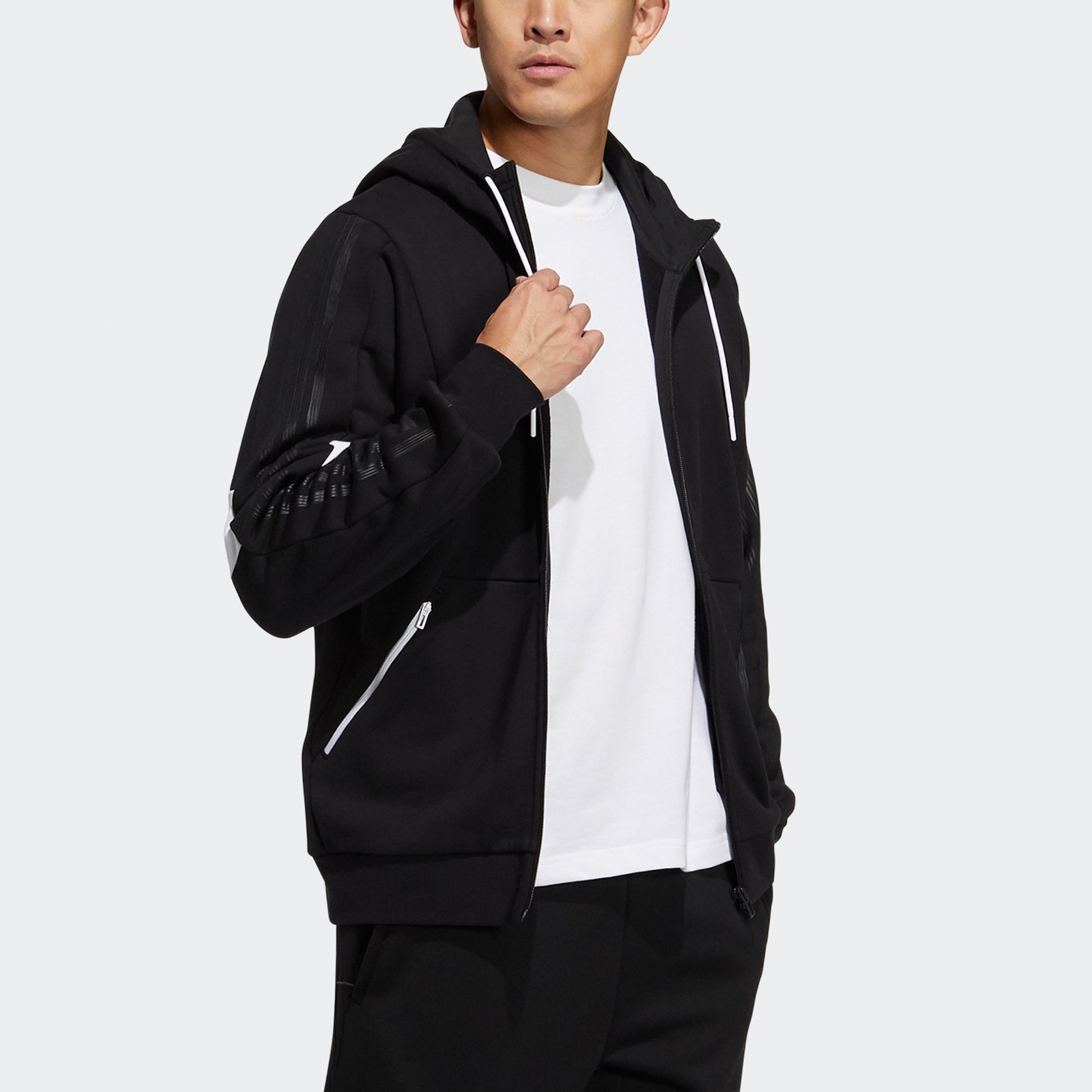 adidas St Kn Block Jkt Sports Training Knit hooded Logo Jacket Black H40195