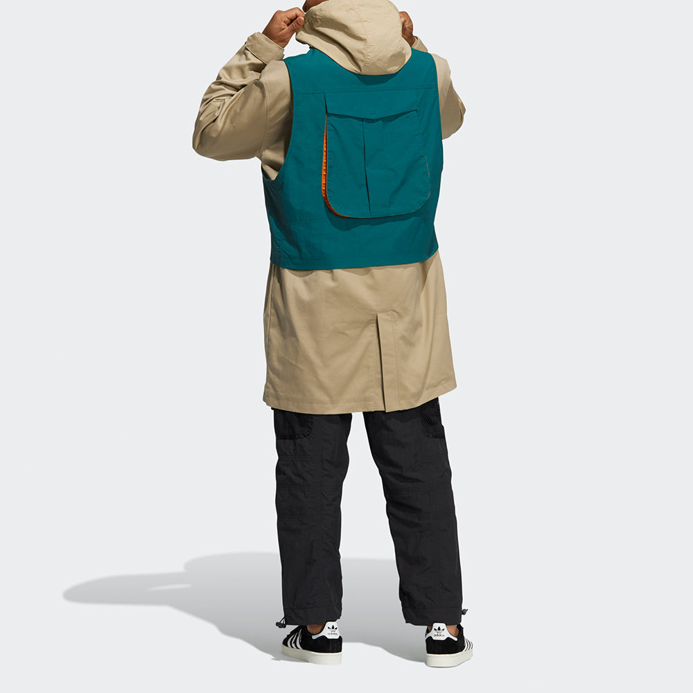 Men's adidas originals Mr Parka Detachable Contrasting Colors Vest Mid-Length Hooded logo Jacket Khaki HC0372
