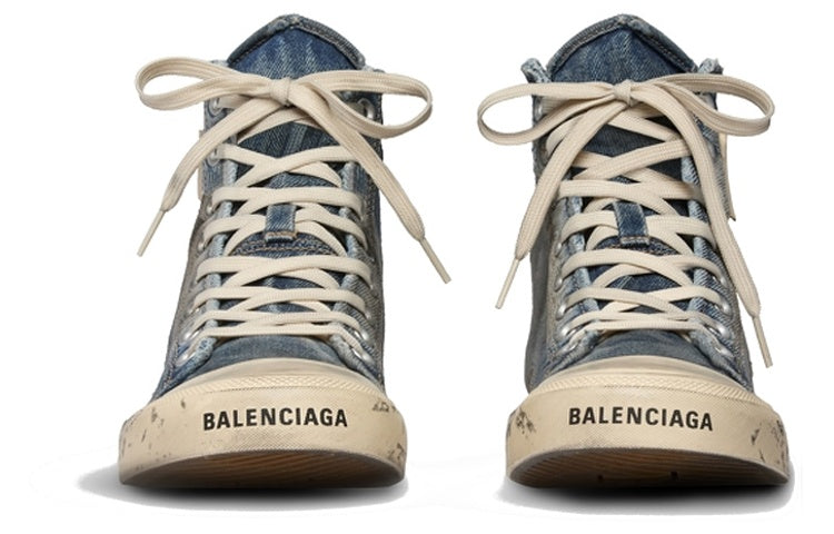 Balenciaga Paris High Top Sneakers 'Blue Destroyed Denim and Rubber' 688752W3RCL4090