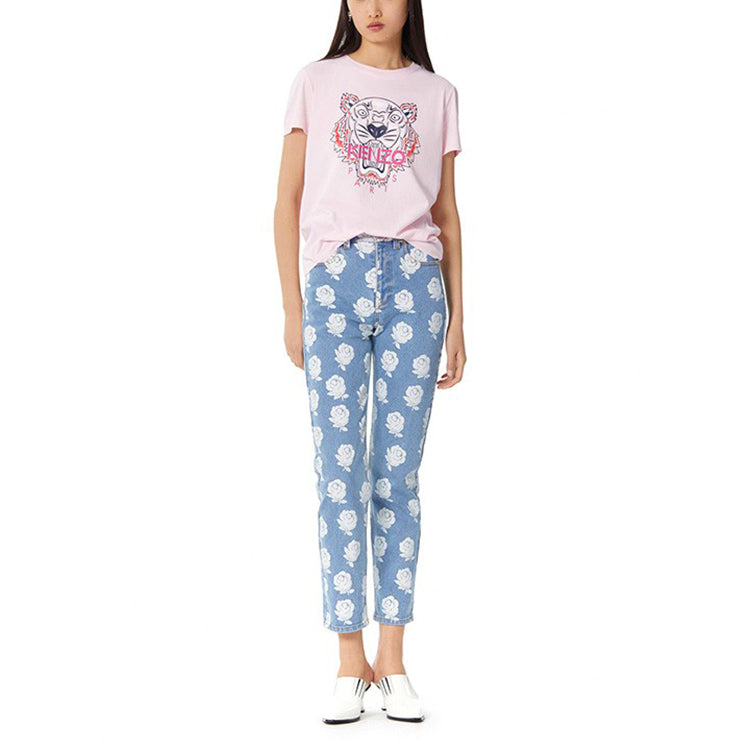 KENZO Tiger Head Printing Pattern Round Neck Short Sleeve Pink F952TS7214YB-33