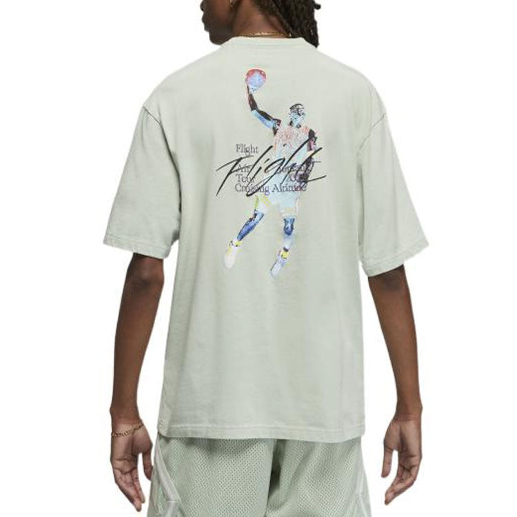 Men's Air Jordan Back Character Alphabet Printing Casual Round Neck Short Sleeve Water Blue T-Shirt DM1445-017