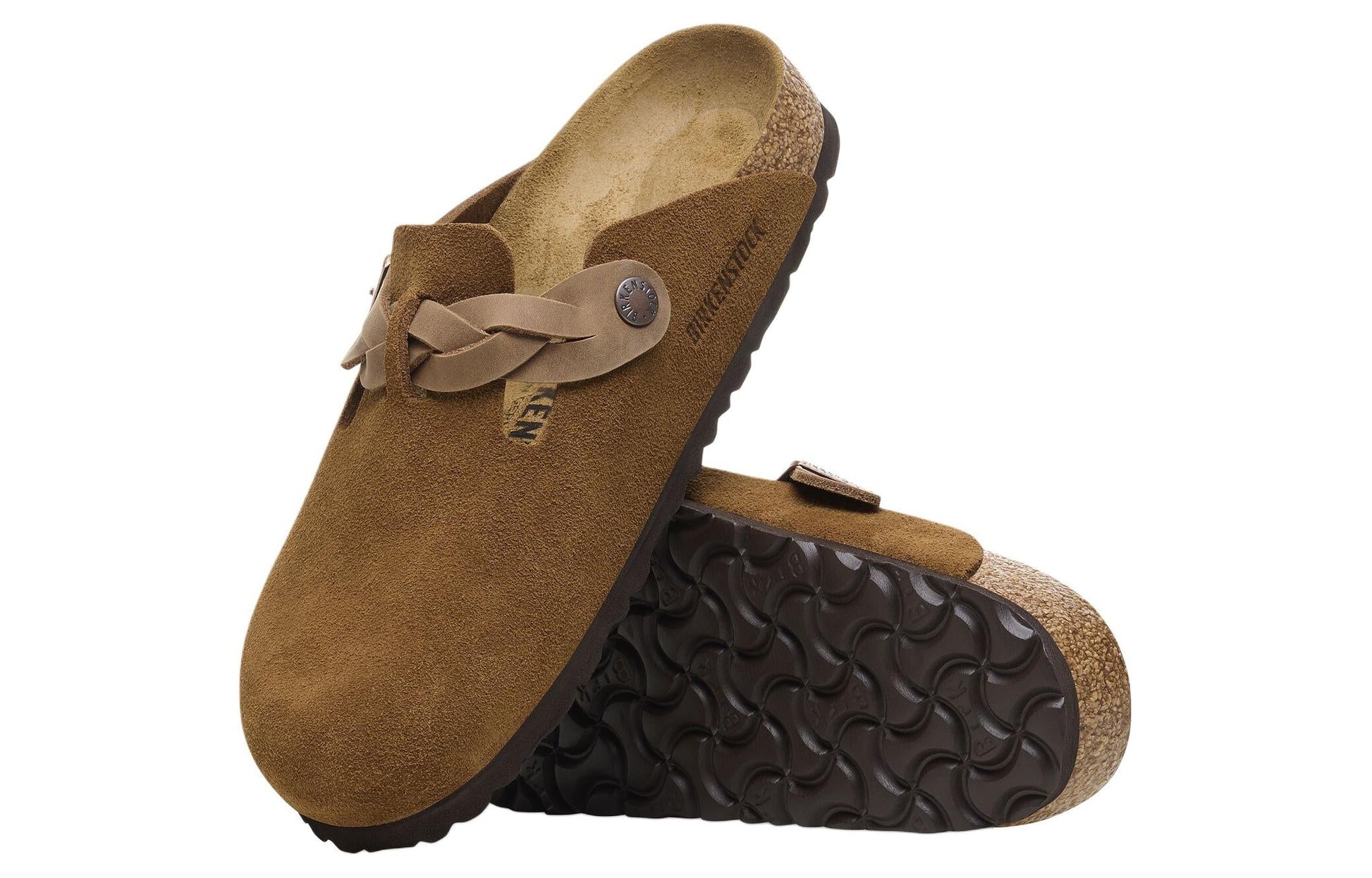 Birkenstock Boston Braided Suede Leather Narrow Fit Sandals 'Mink' 1026713